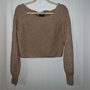 Express: tan sweater cropped off the shoulder